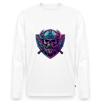 Viking Skull - Men's Premium Organic Long Sleeve Shirt - white - Front - Nico (187cm)