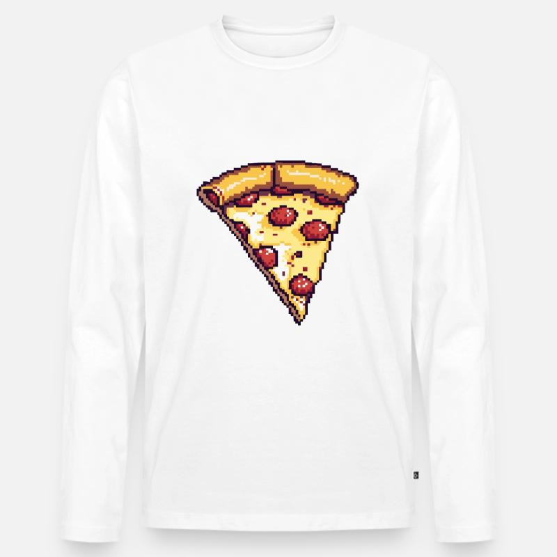 Pizza Pixel Symbol - Männer Premium Bio Langarmshirt - Weiß