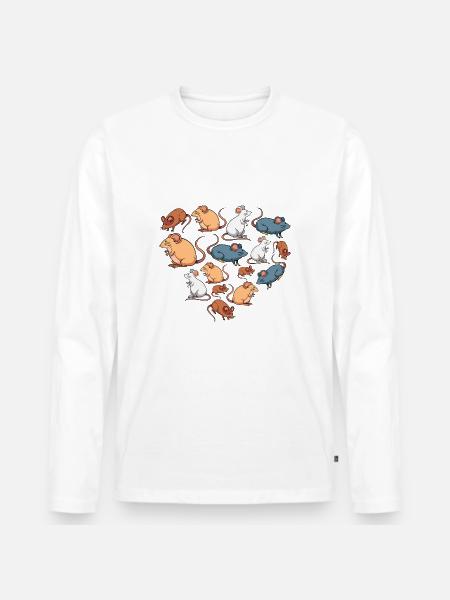 Herz Mäuse Maus - Männer Premium Bio Langarmshirt - Weiß