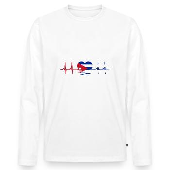 Kuba Flagge Herzschlag EKG Puls Heartbeat Herz - Männer Premium Bio Langarmshirt - Weiß - Vorne - Nico (187cm)