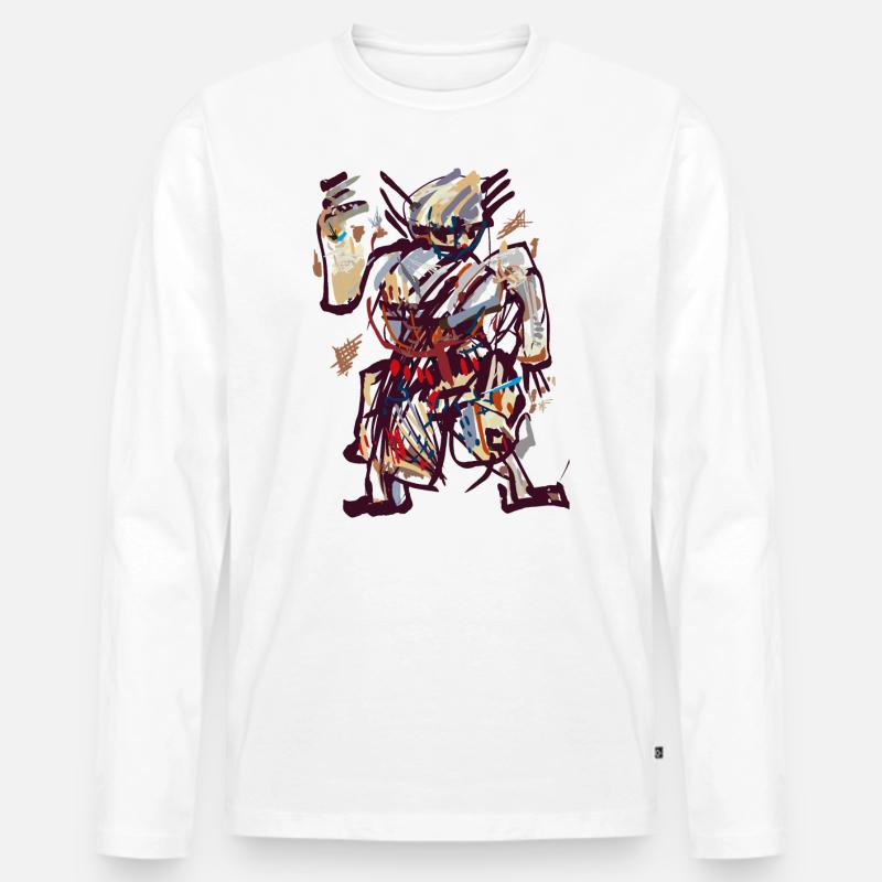 Samurai Abstrakt - Männer Premium Bio Langarmshirt - Weiß