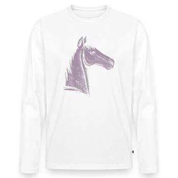 Silhouette minimaliste de portrait de cheval - T-shirt manches longues Premium bio Homme - blanc - Devant - Nico (187cm)