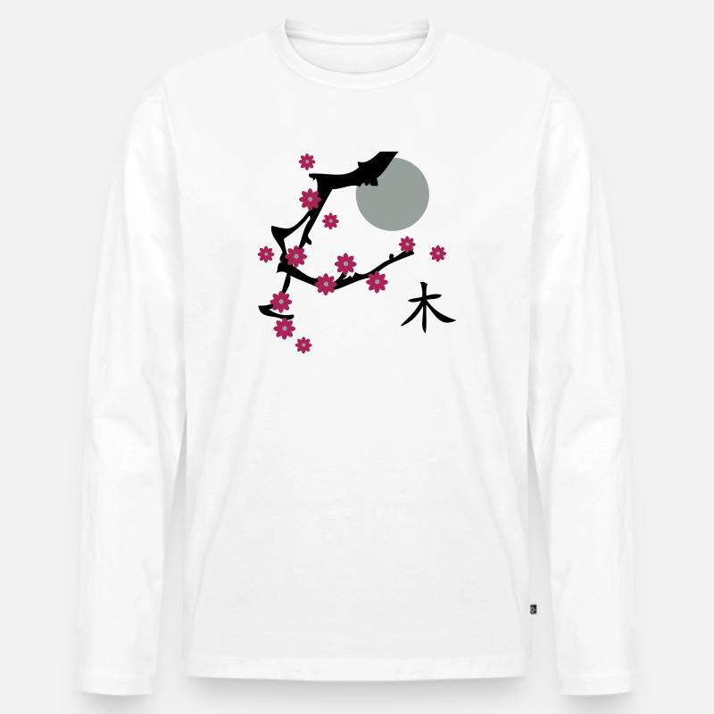 Kirsch Blüte-Cherry blossoms - Männer Premium Bio Langarmshirt - Weiß