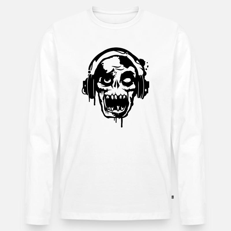 Zombie Totenkopf Skull mit Kopfhörer - Männer Premium Bio Langarmshirt - Weiß