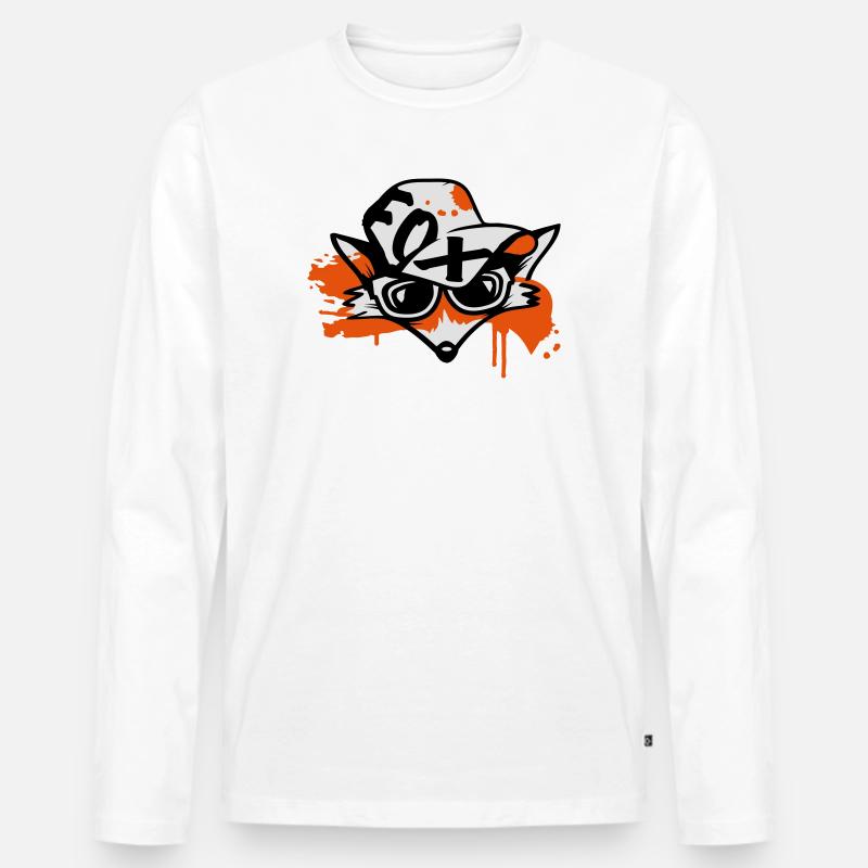 Fuchs mit Baseballkappe - Männer Premium Bio Langarmshirt - Weiß