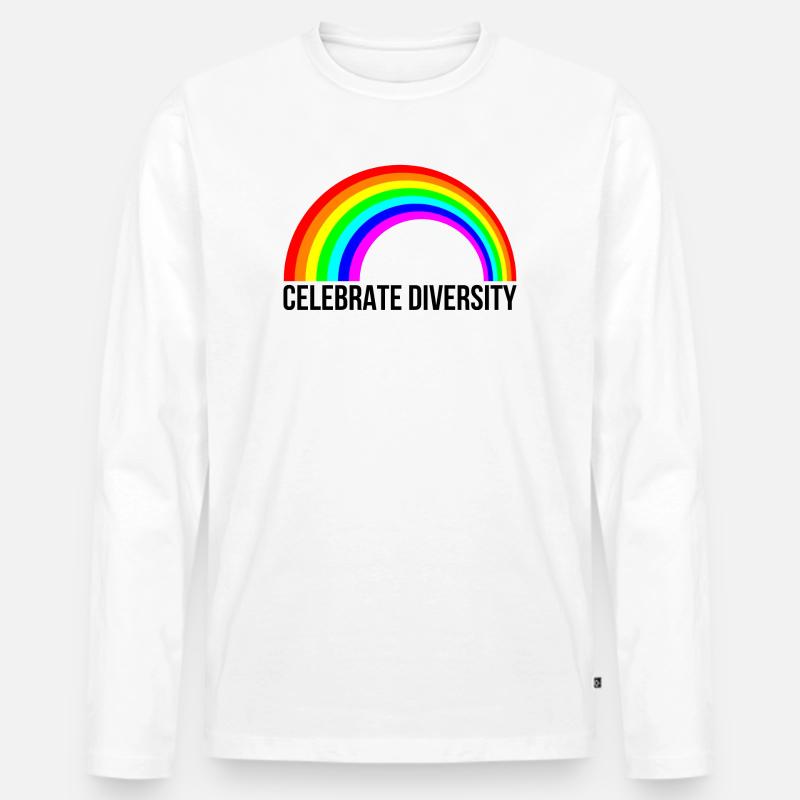 Celebrate Diversity Rainbow Statement - Männer Premium Bio Langarmshirt - Weiß