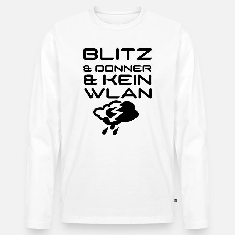 Blitz & Donner & kein WLAN Geschenk - Männer Premium Bio Langarmshirt - Weiß