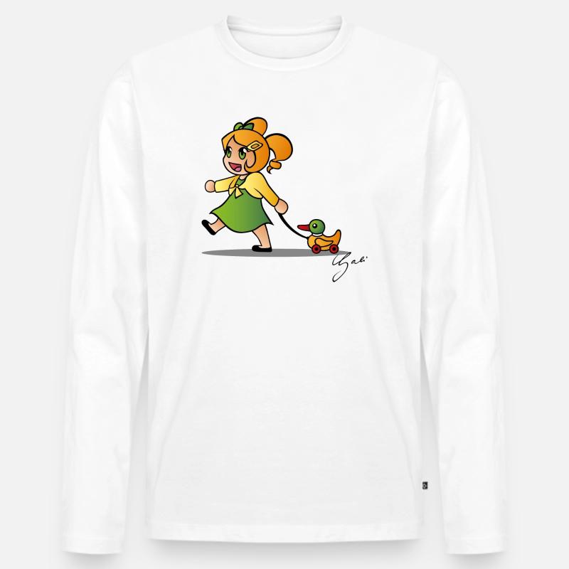 Mädchen mit Ente - Männer Premium Bio Langarmshirt - Weiß