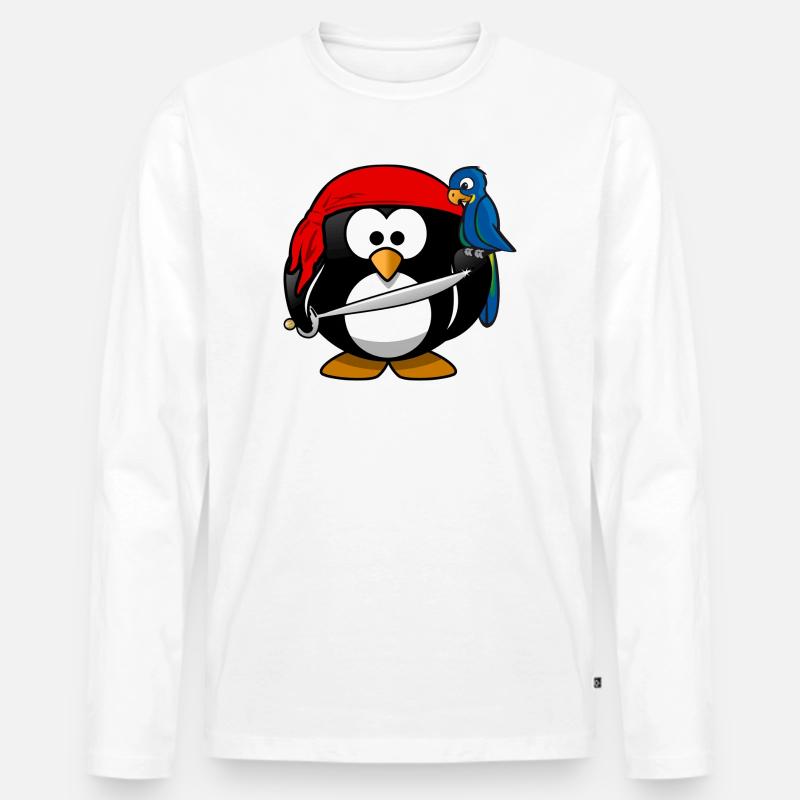Pirat Pinguin Seeräuber - Männer Premium Bio Langarmshirt - Weiß