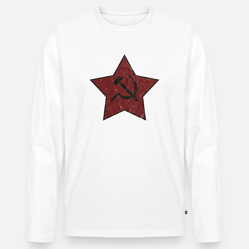 Roter Stern mit Hammer und Sichel - Männer Premium Bio Langarmshirt - Weiß