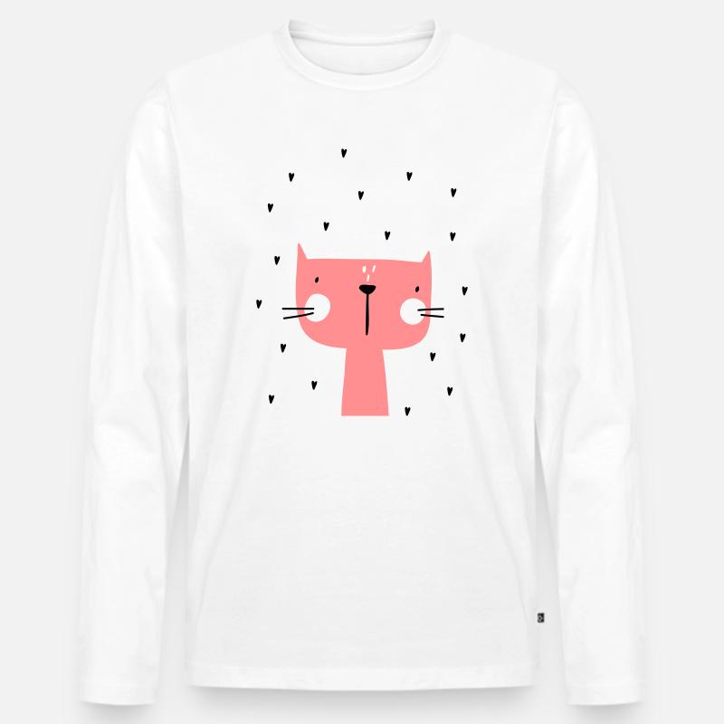 Katze mit Herzen - Männer Premium Bio Langarmshirt - Weiß