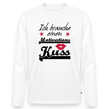 Motivationskuss Liebe, Spruch, Geschenk, Fun - Männer Premium Bio Langarmshirt - Weiß - Vorne - Nico (187cm)