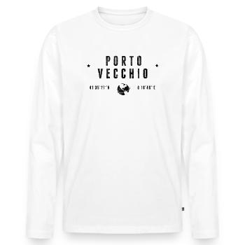 Porto Vecchio Coordonnées Géographiques Stylisées - T-shirt manches longues Premium bio Homme - blanc - Devant - Nico (187cm)