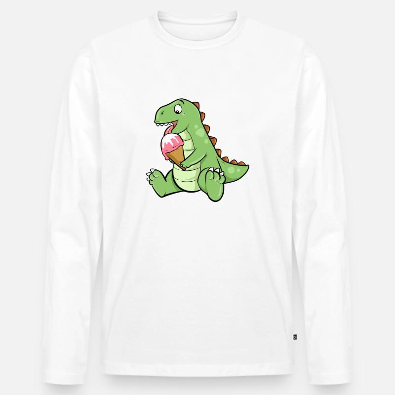 Eiscreme Dino Erdbeereis Dinosaurier T-Rex Saurier - Männer Premium Bio Langarmshirt - Weiß
