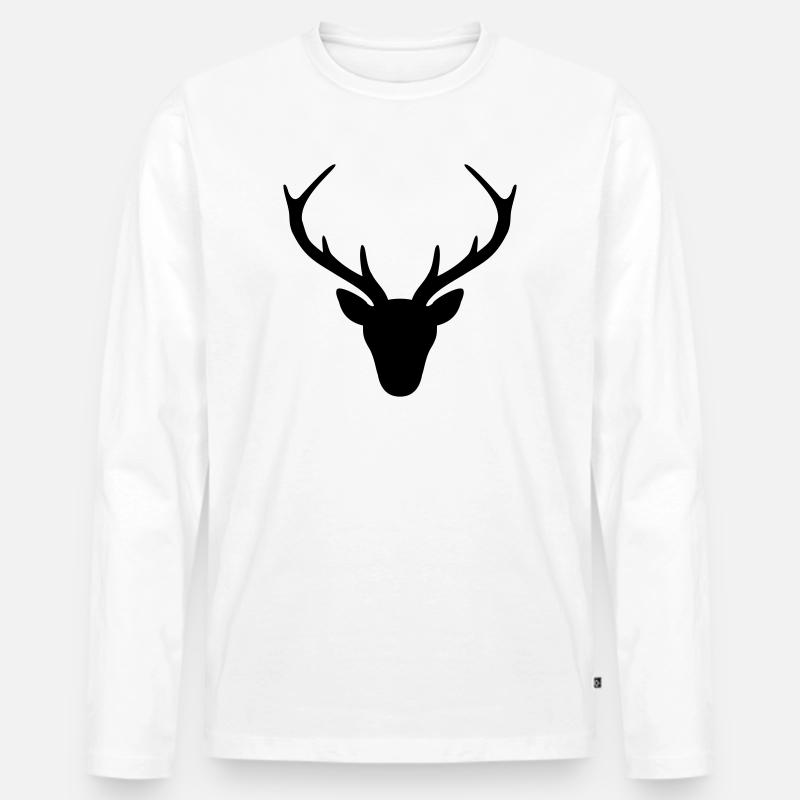 Hirsch Geweih Silhouette Jagd Jäger Geschenk - Männer Premium Bio Langarmshirt - Weiß