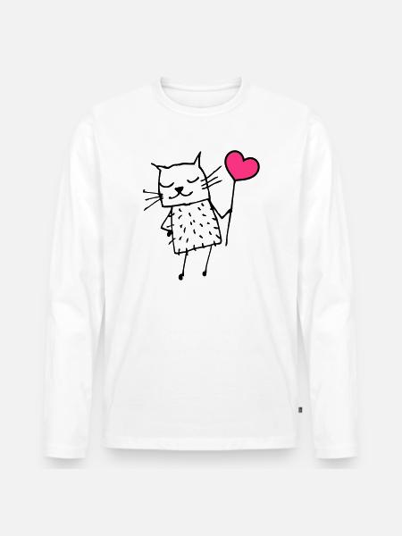 Katze mit Herz: Liebe - Männer Premium Bio Langarmshirt - Weiß