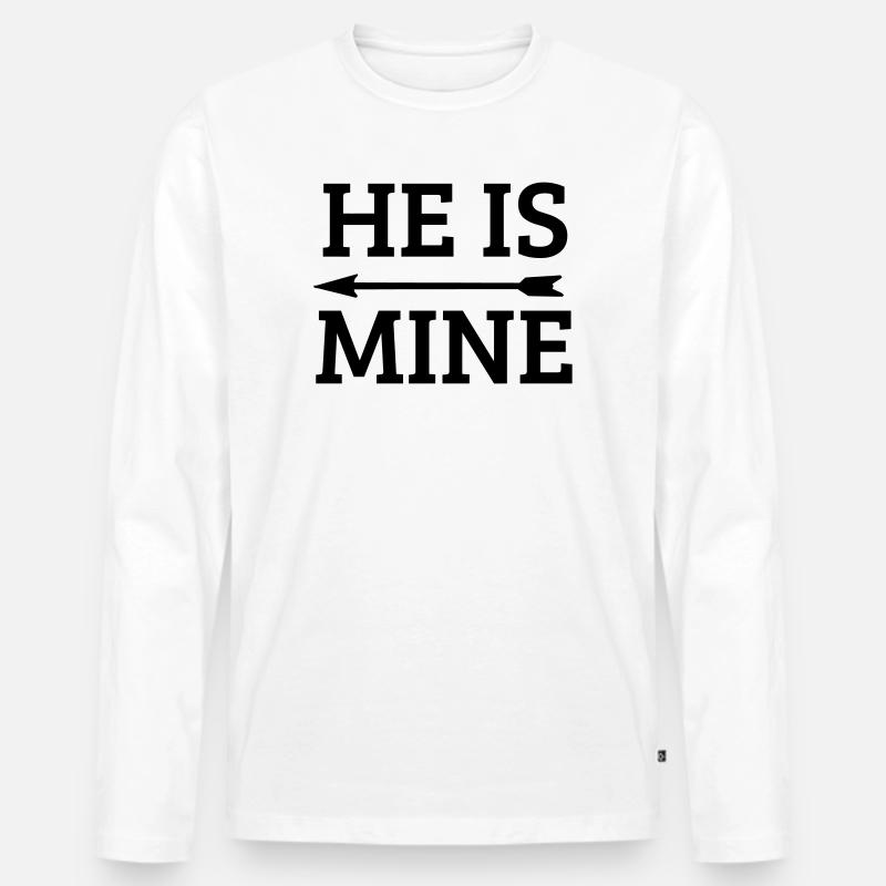 he is mine - Männer Premium Bio Langarmshirt - Weiß