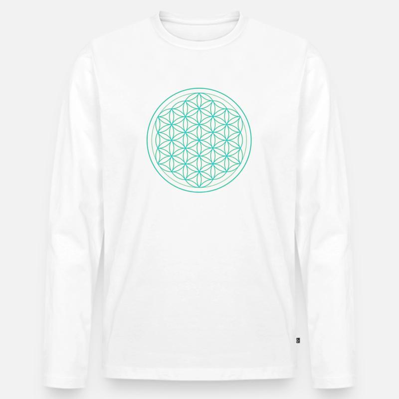 Blume des Lebens Neon Muster - Männer Premium Bio Langarmshirt - Weiß