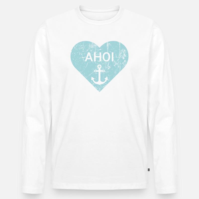 Maritimes Herz - Männer Premium Bio Langarmshirt - Weiß