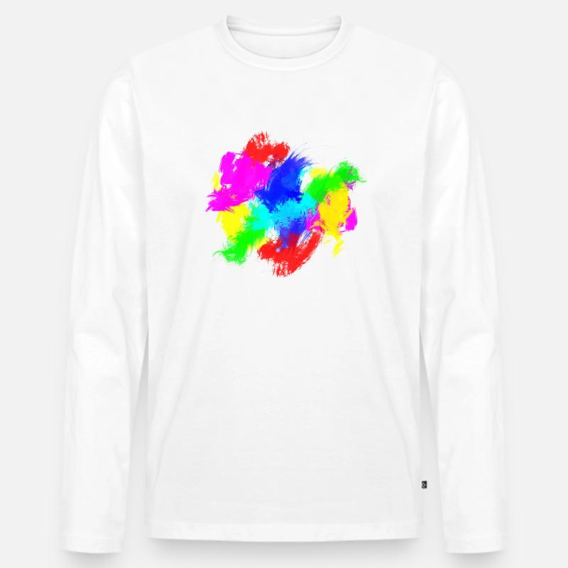 Farbklecks Bunt Farbspritzer - Männer Premium Bio Langarmshirt - Weiß