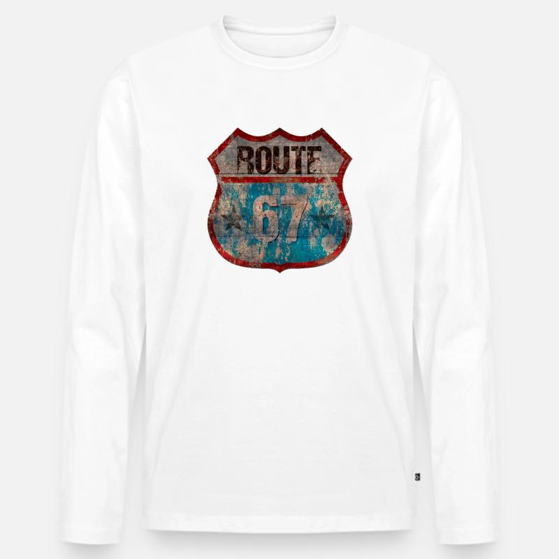 Rustic Route 67 Schild Design - Männer Premium Bio Langarmshirt - Weiß