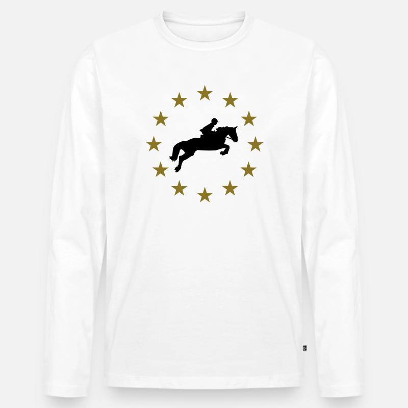 Springen Pferd & Sternen - Männer Premium Bio Langarmshirt - Weiß