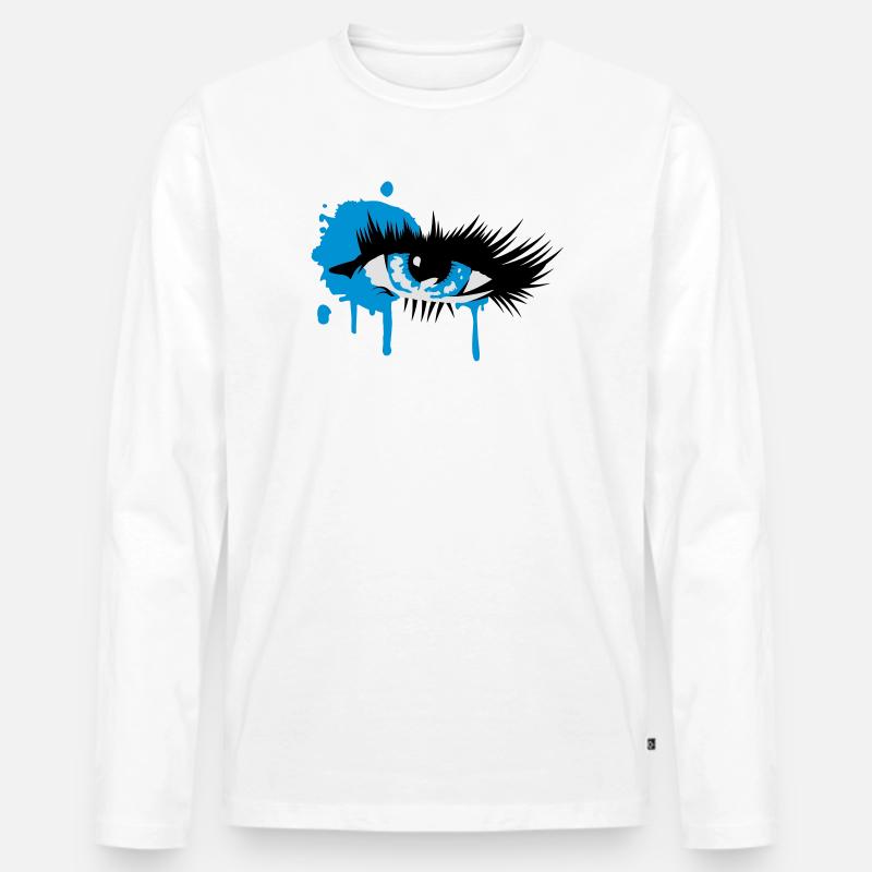 farbiges Auge mit langen Wimpern - Männer Premium Bio Langarmshirt - Weiß
