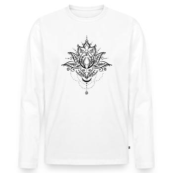 Lotus lotus fleur lune symbole om yoga - T-shirt manches longues Premium bio Homme - blanc - Devant - Nico (187cm)