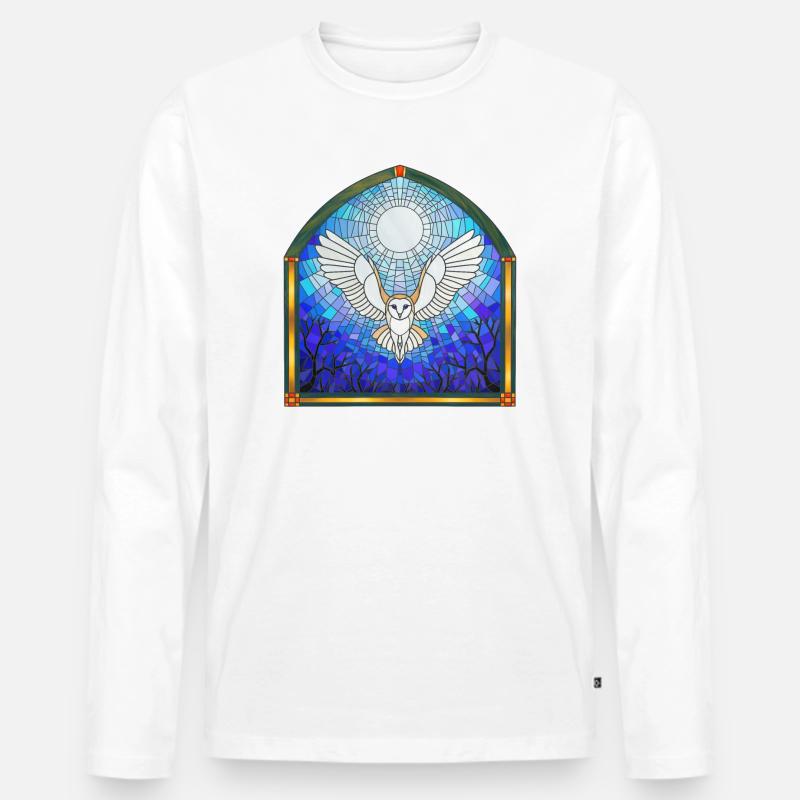 Eule und Mond - Männer Premium Bio Langarmshirt - Weiß