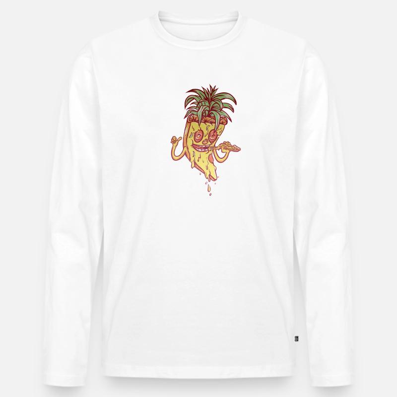 Funky Maskottchen-Ananaspizza - Männer Premium Bio Langarmshirt - Weiß