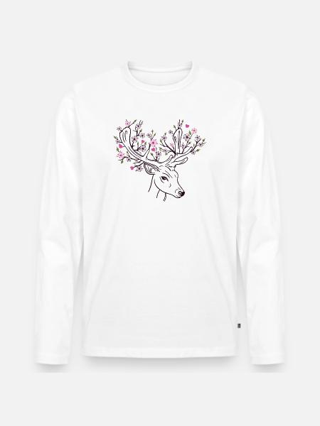 Deer Antlers Deer Flowers Flowers Floral Spring - Men's Premium Organic Long Sleeve Shirt - white