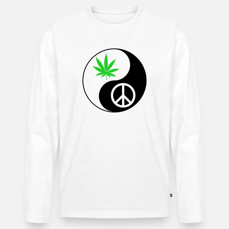 YinYang Frieden Blatt Design - Männer Premium Bio Langarmshirt - Weiß