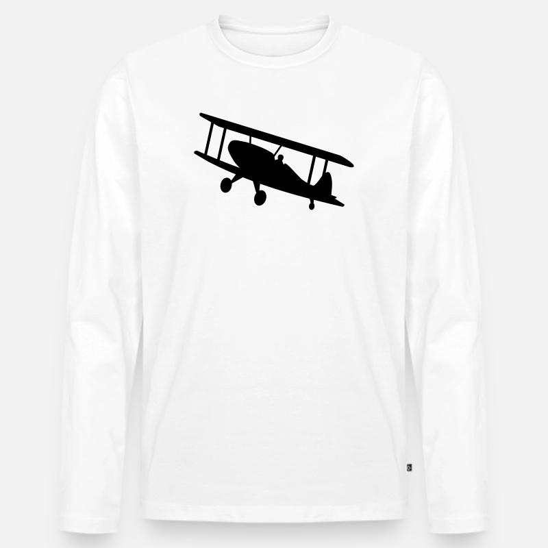 flugzeug luftfahrt doppeldecker - Männer Premium Bio Langarmshirt - Weiß