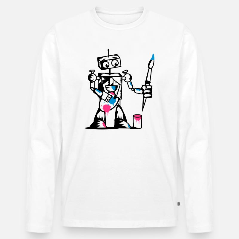 Roboter mit einem Pinsel - Männer Premium Bio Langarmshirt - Weiß