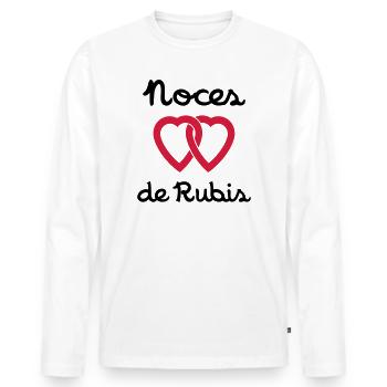 Noces de Rubis - T-shirt manches longues Premium bio Homme - blanc - Devant - Nico (187cm)