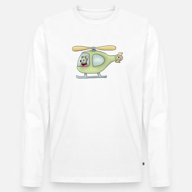 Maus im Hubschrauber - Männer Premium Bio Langarmshirt - Weiß