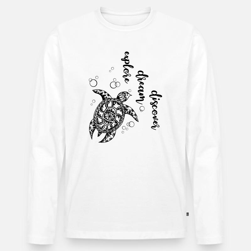 Explore Dream Discover - Turtle - Männer Premium Bio Langarmshirt - Weiß