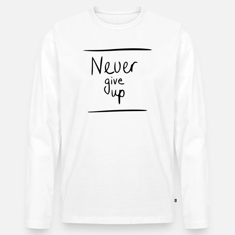 Never give up - Männer Premium Bio Langarmshirt - Weiß