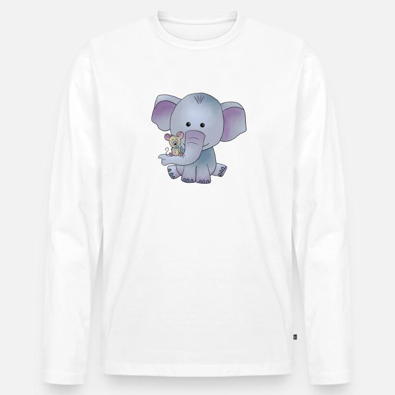 Elefant mit Maus - Männer Premium Bio Langarmshirt - Weiß
