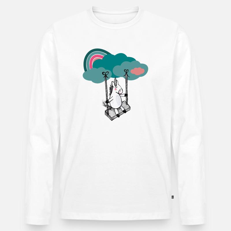 Glückliches Einhorn - Männer Premium Bio Langarmshirt - Weiß