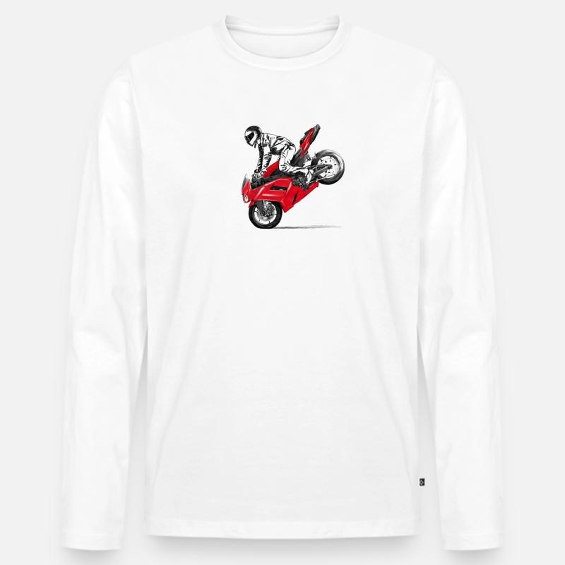 Motorrad Trick - Männer Premium Bio Langarmshirt - Weiß
