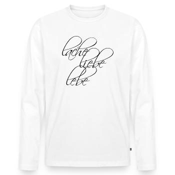Design: Lache Liebe Lebe - Männer Premium Bio Langarmshirt - Weiß - Vorne - Nico (187cm)