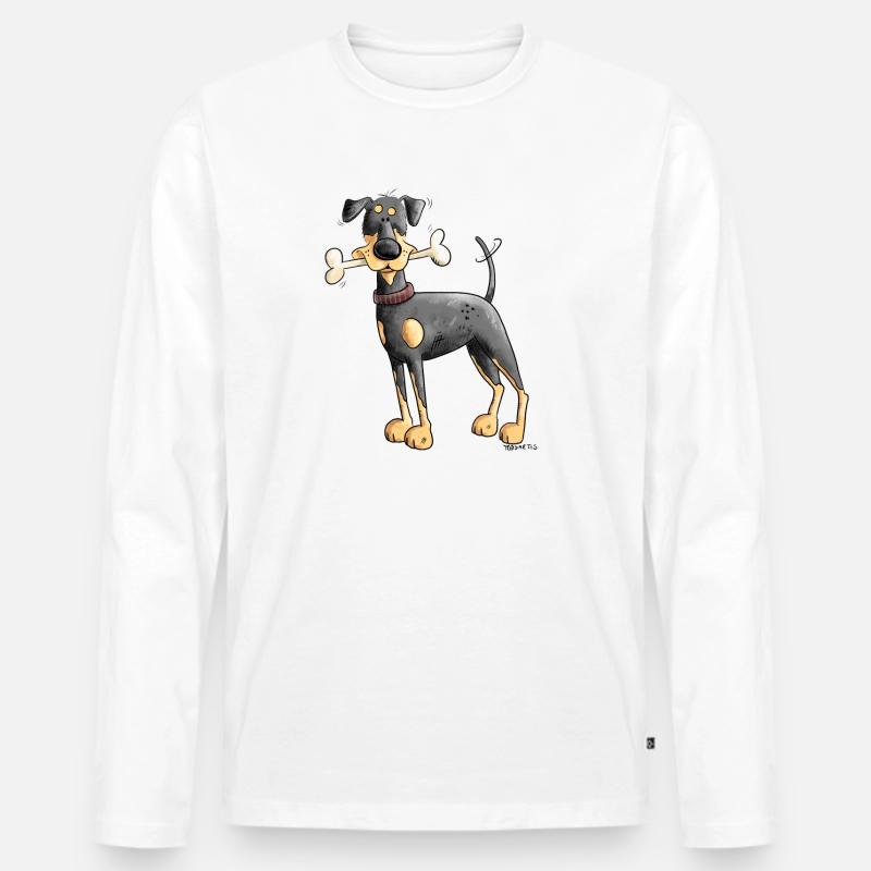 Dobermann Oder Pinscher mit Knochen - Männer Premium Bio Langarmshirt - Weiß