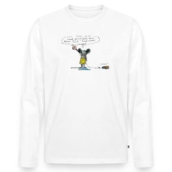 Janosch 'Seid Glücklich Und Freuet Euch!' - Männer Premium Bio Langarmshirt - Weiß - Vorne - Nico (187cm)