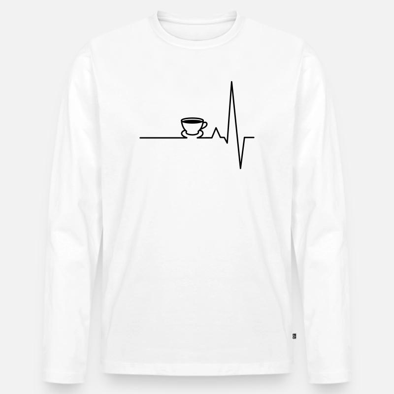EKG Kaffee Herzschlag - Männer Premium Bio Langarmshirt - Weiß