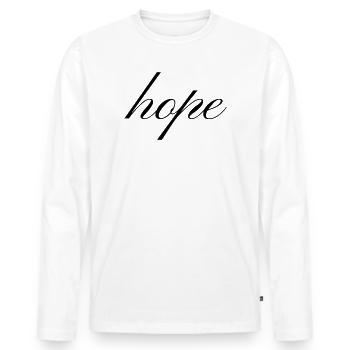 T-shirt Hope, Typographie Minimaliste Inspirante - T-shirt manches longues Premium bio Homme - blanc - Devant - Nico (187cm)