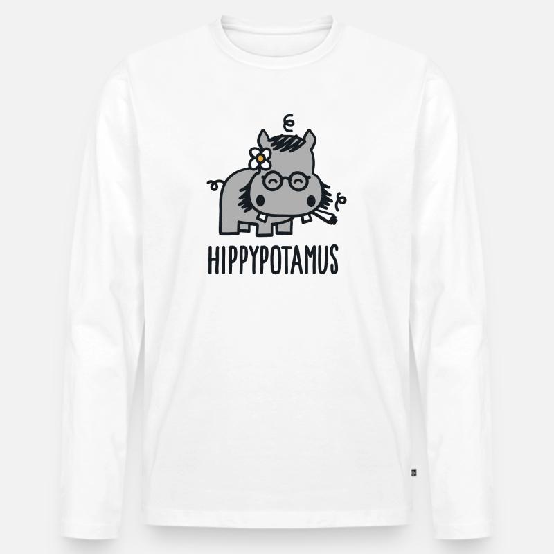 Hippypotamus - Männer Premium Bio Langarmshirt - Weiß
