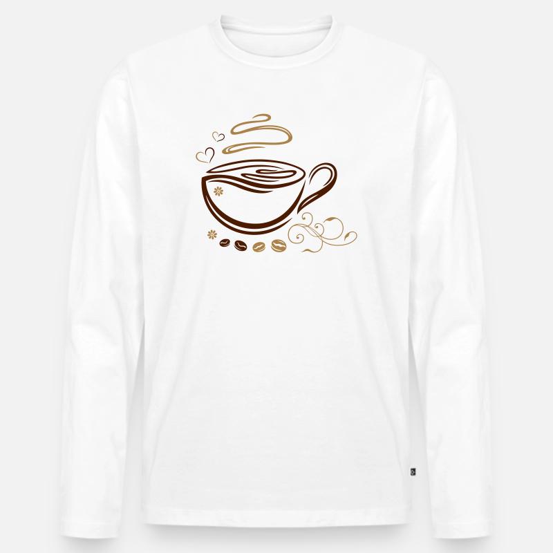 Kaffeetasse mit Kaffeebohnen und Herzen - Männer Premium Bio Langarmshirt - Weiß