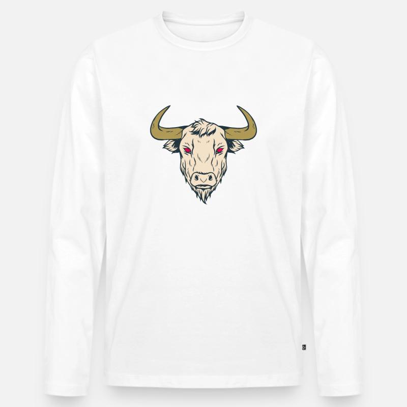 Taurus Red Eyes Devil - Männer Premium Bio Langarmshirt - Weiß