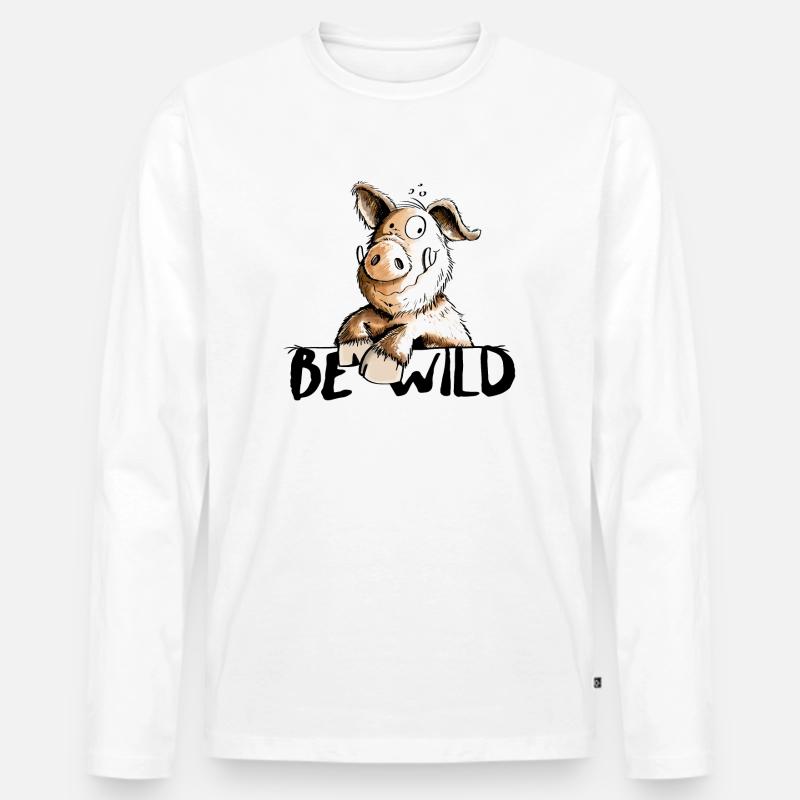 Be Wild Eber - Schwein - Keiler - Männer Premium Bio Langarmshirt - Weiß